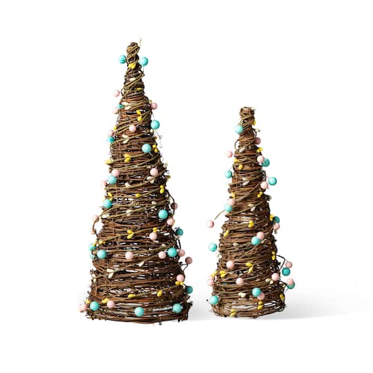 Glitzhome; Glitzhome® Easter Rattan & Berries Table Tree Set; Category:Easter Tabletop Decor; Image:1